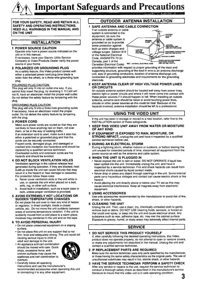 Panasonic PVM2048 PVM2058 TV/VCR Combo Operating Manual