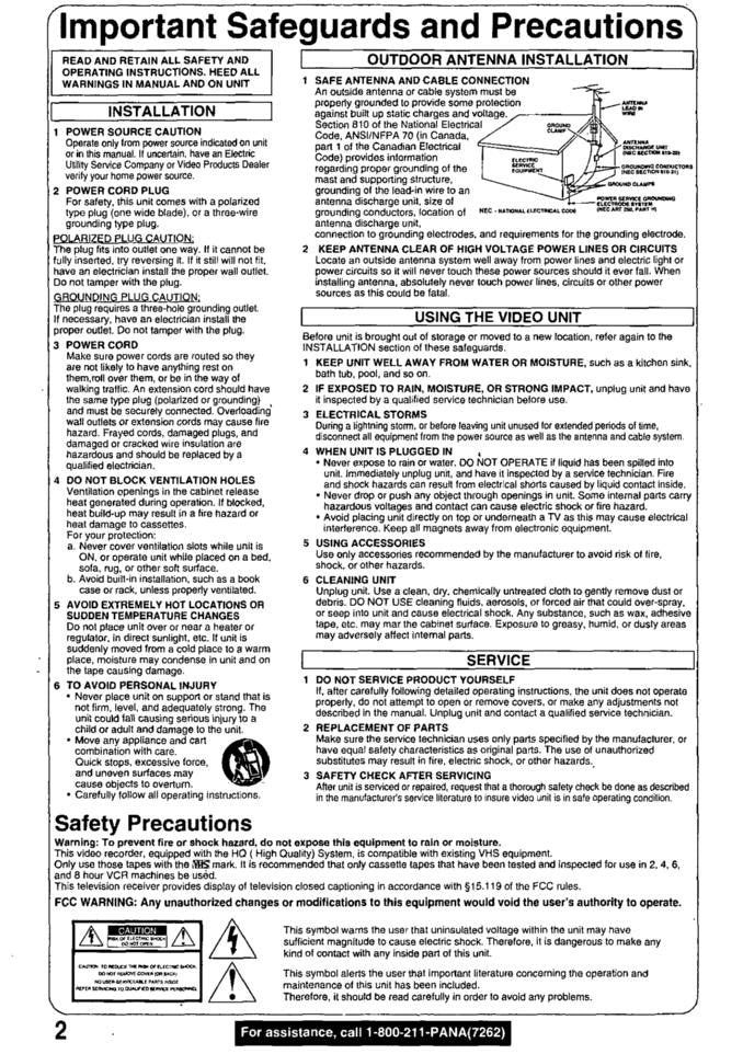 Panasonic PVM939 PVM949 PVM949W TV/VCR Combo Operating Manual