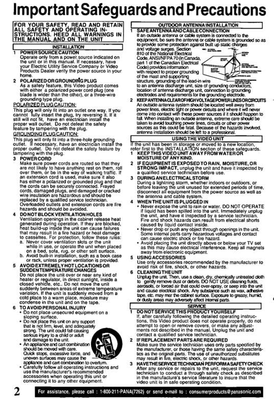 Panasonic PVQV201 TV/VCR Combo Operating Manual