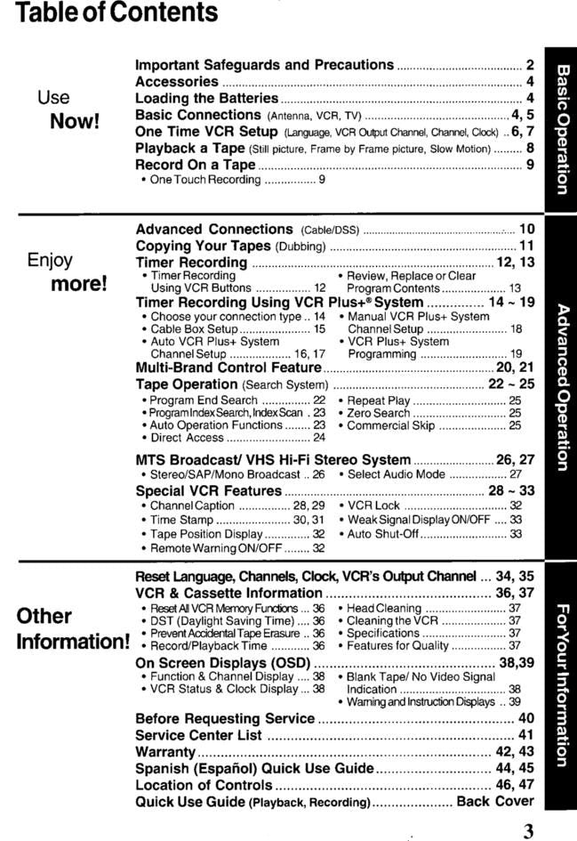 Panasonic PVV4540 VCR Operating Manual