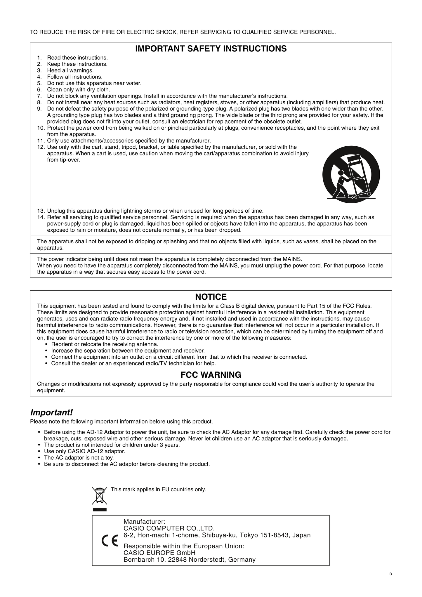 Casio PX-720 & PX-720C Keyboard Piano Owner's/ User Manual (Pages: 37)