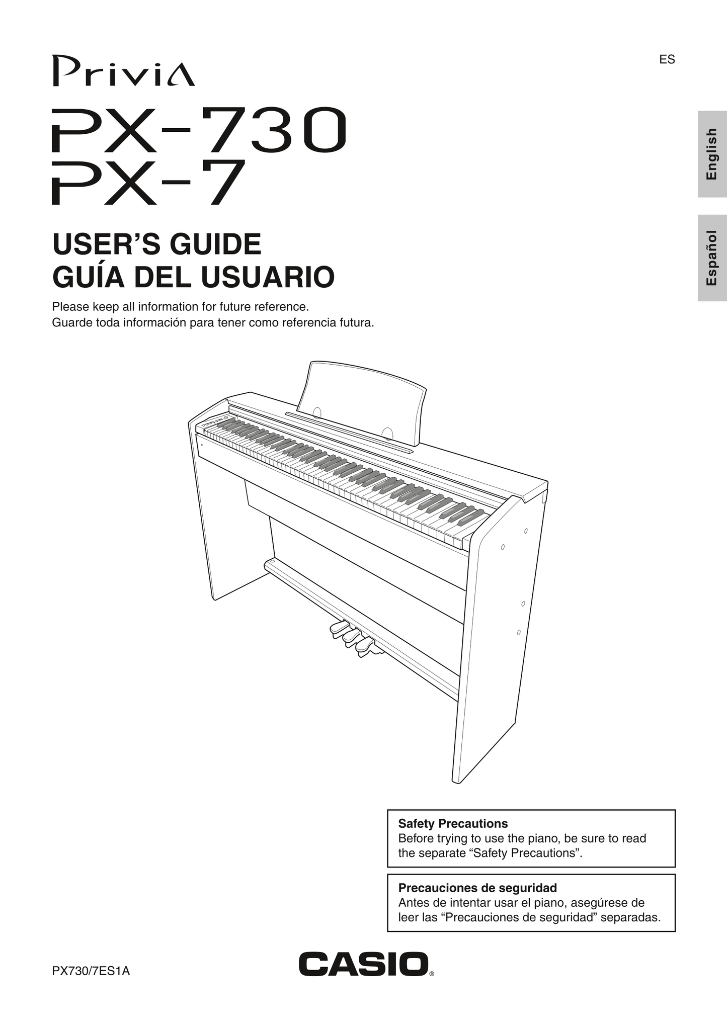 Casio PX-7 & PX-730 Keyboard Piano Owner's/ User Manual (Pages: 41)