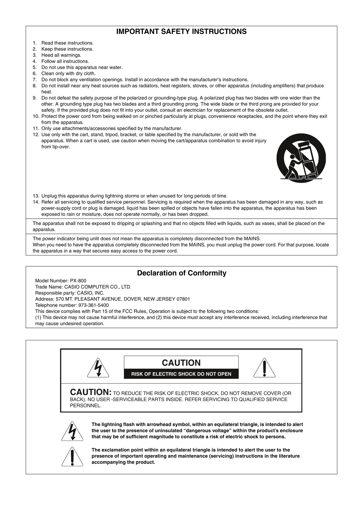 Casio PX-800 Keyboard Piano Owner's/ User Manual (Pages: 53)