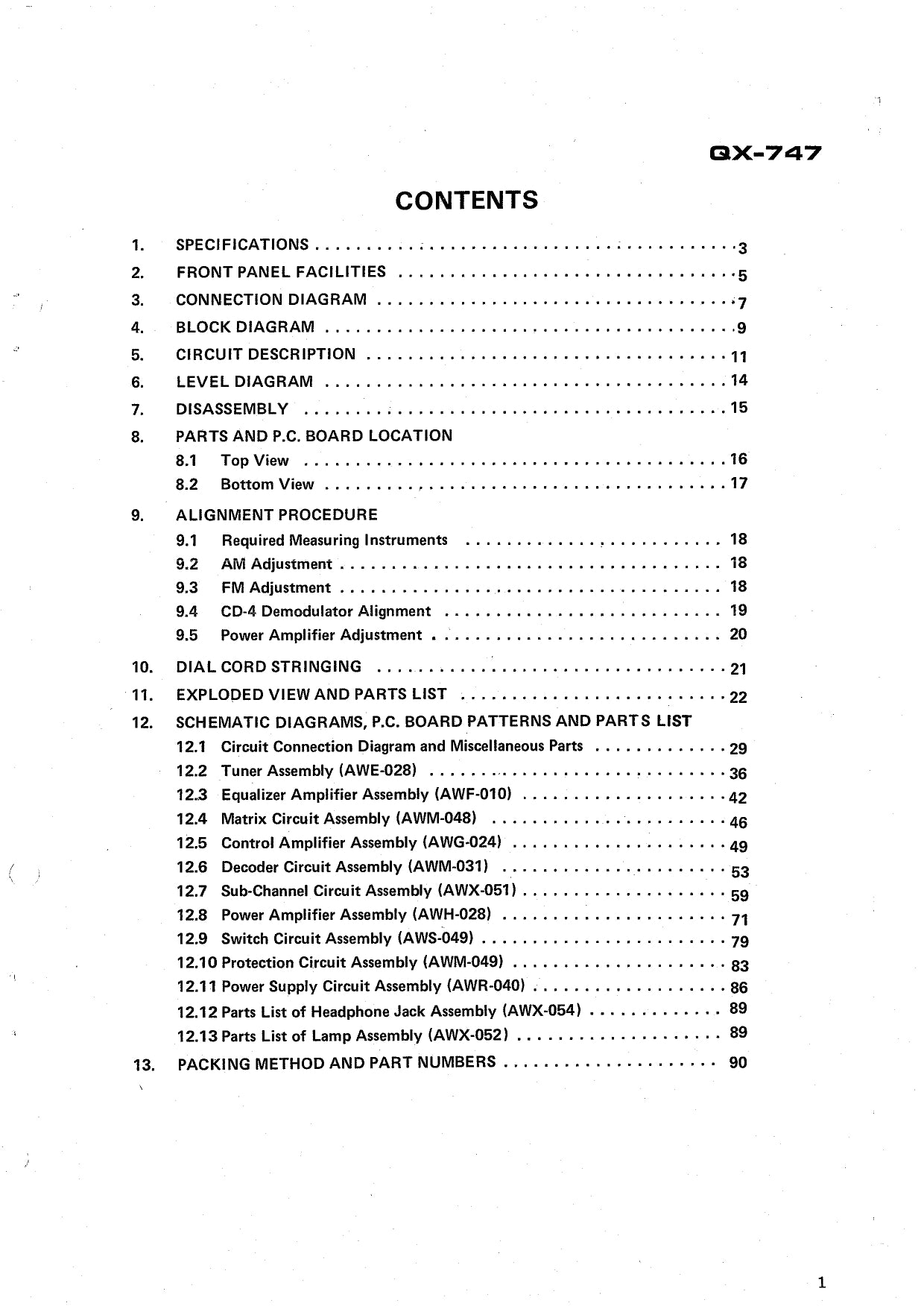 Pioneer QX-747 Four-Channel Stereo Receiver Service Manual (Pages: 70)