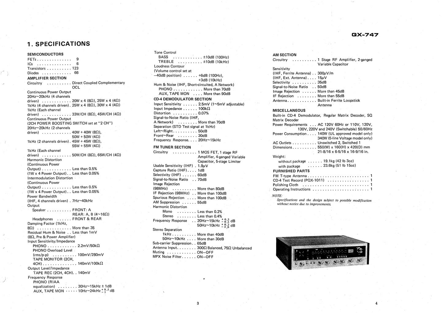 Pioneer QX-747 Four-Channel Stereo Receiver Service Manual (Pages: 70)