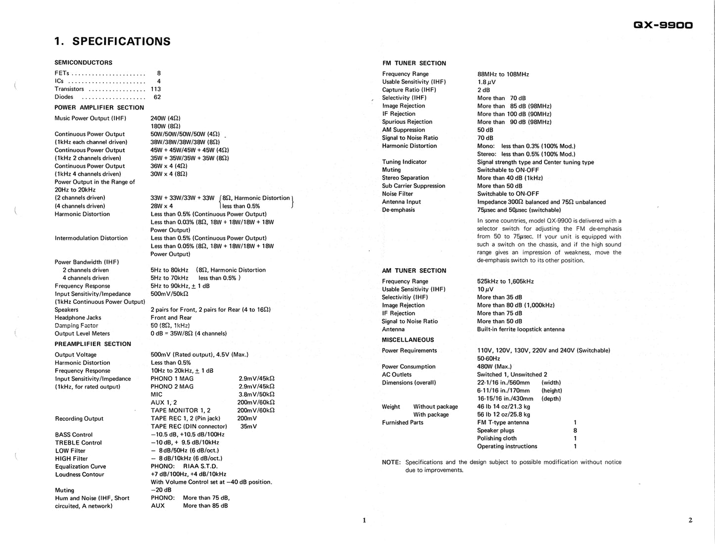 Pioneer QX-9900 Four-Channel Receiver Service Manual (Pages: 92)