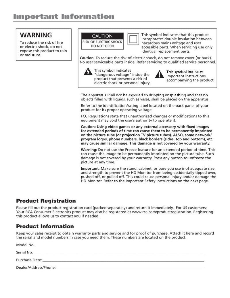 RCA R52WM24 Monitor Operating Manual