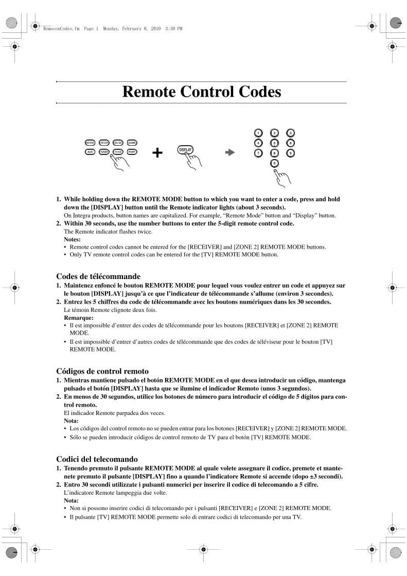 Onkyo RC745M Code ListOM Universal Remote Control Operating Manual