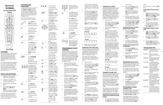 Comcast RC147550702B Universal Remote Control Operating Manual