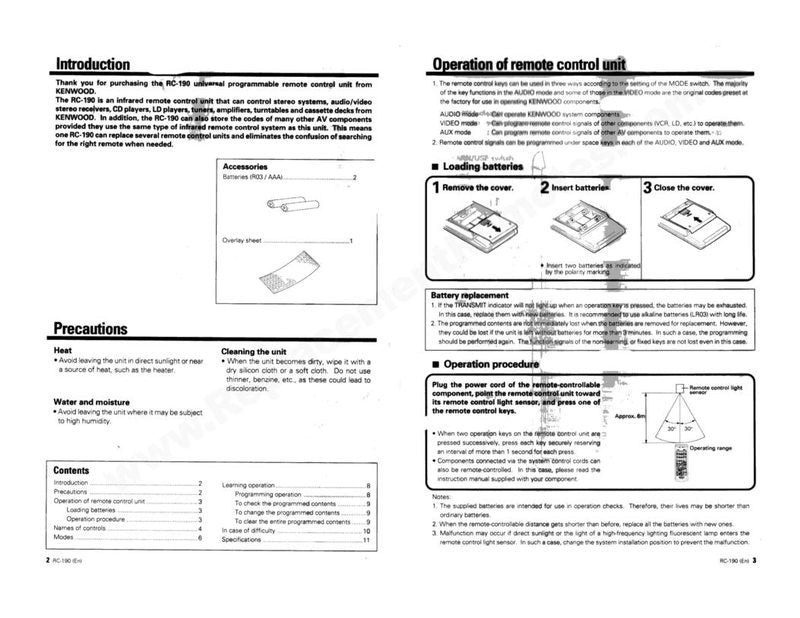 Kenwood RC190 Operating Manual Audio/Video Receiver Operating Manual