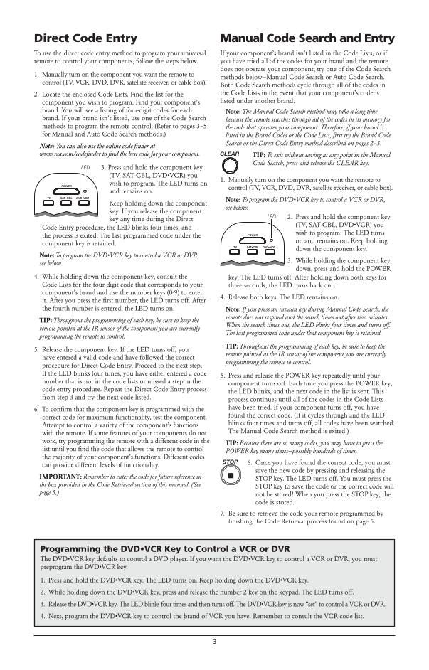 RCA RCR3273 With CodesOM Universal Remote Control Operating Manual