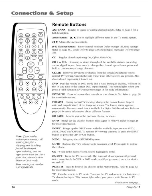 RCA RCR396TAM1 Programming Instructions TV Operating Manual