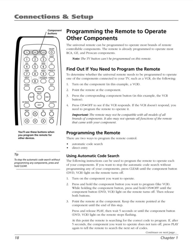 RCA RCR396TAM1 Programming Instructions TV Operating Manual