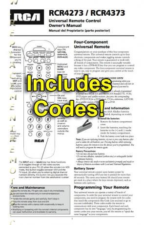 RCA RCR4273 RCR4373 and CODESOM Universal Remote Control Operating Manual