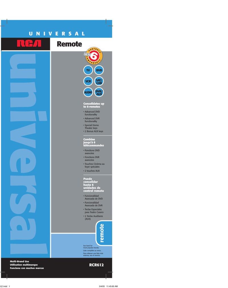 RCA RCR612 Manual  Codes TV Operating Manual