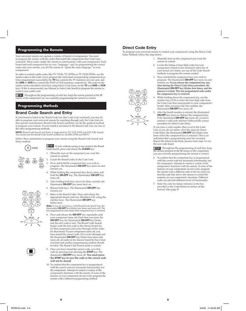 RCA RCR612 Manual  Codes TV Operating Manual