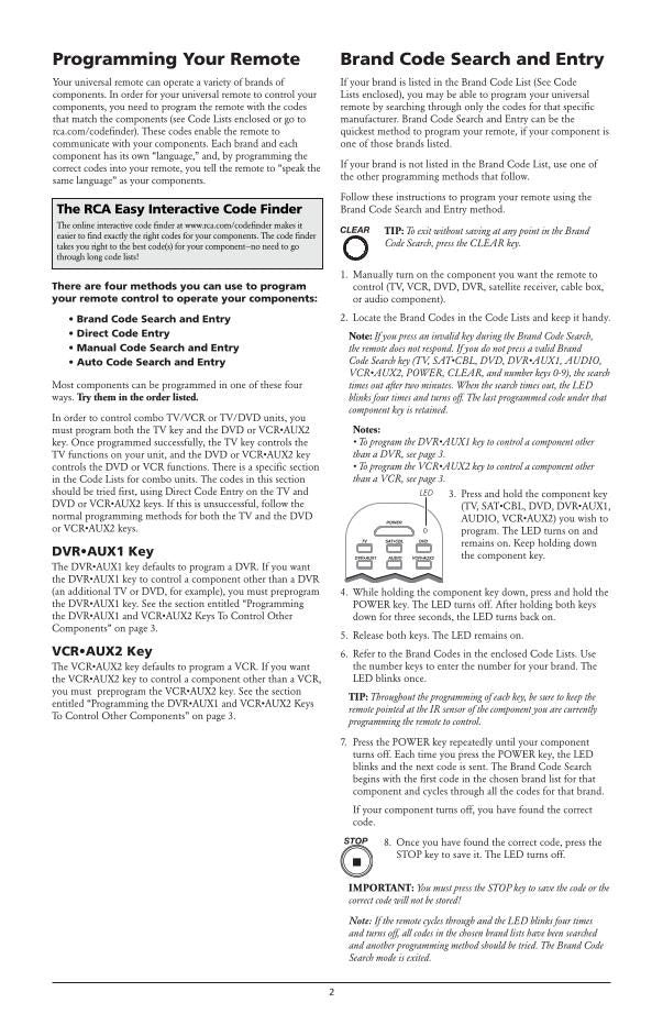 RCA RCR6473OM Universal Remote Control Operating Manual