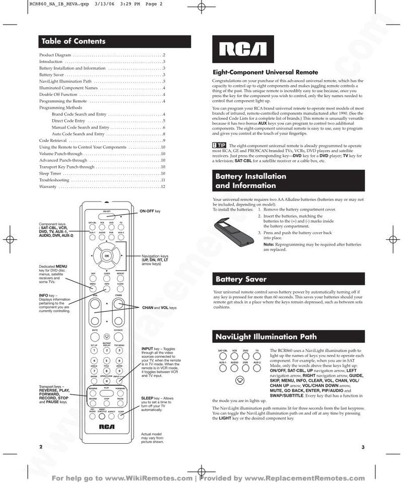 RCA RCR860 & CODESOM Universal Remote Control Operating Manual