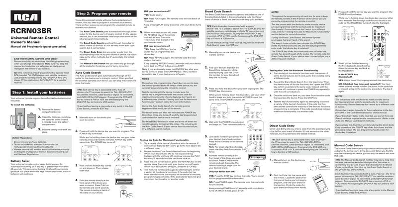 RCA RCRN03BROM Universal Remote Control Operating Manual