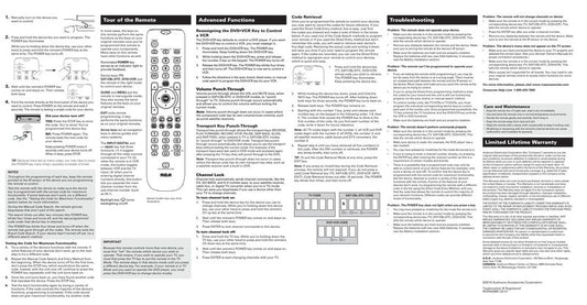 RCA RCRN03BROM Universal Remote Control Operating Manual