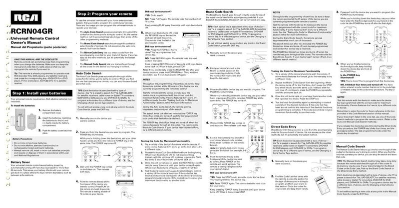 RCA RCRN04GR and CODESOM Universal Remote Control Operating Manual