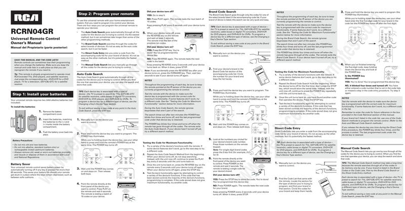 RCA RCRN04GR and CODES Universal Remote Control Operating Manual