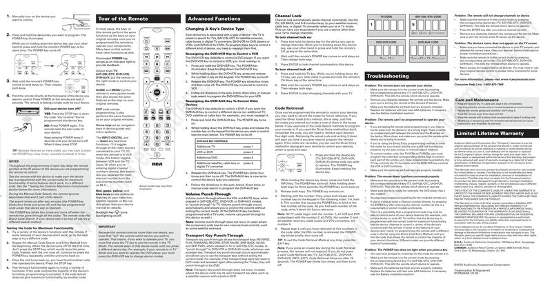 RCA RCRN04GR and CODES Universal Remote Control Operating Manual