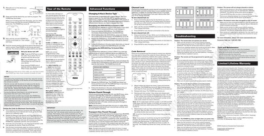 RCA RCRN04GR and CODES Universal Remote Control Operating Manual