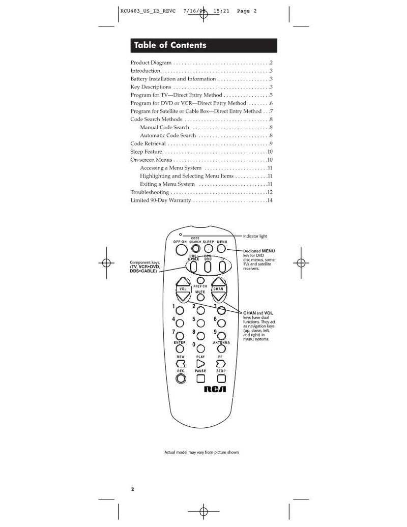 RCA RCU403 and Codes Universal Remote Control Operating Manual