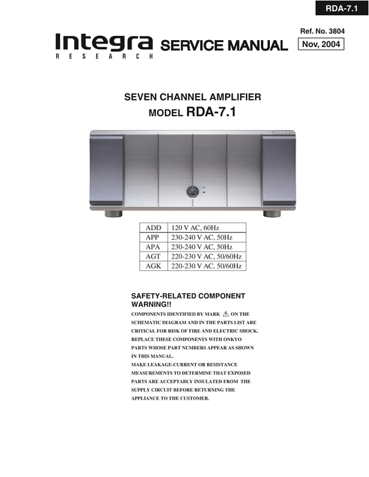 Integra RDA-7.1 Amplifier Service Manual (Pages: 29)