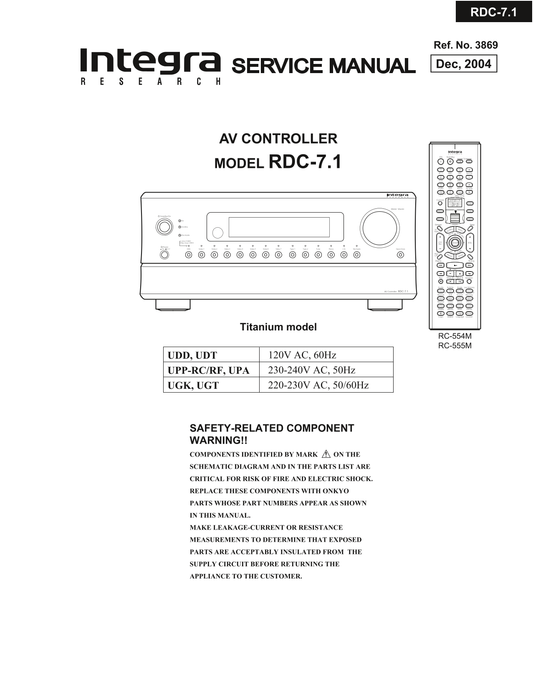 Integra RDC-7.1 AV Receiver Service Manual (Pages: 127)