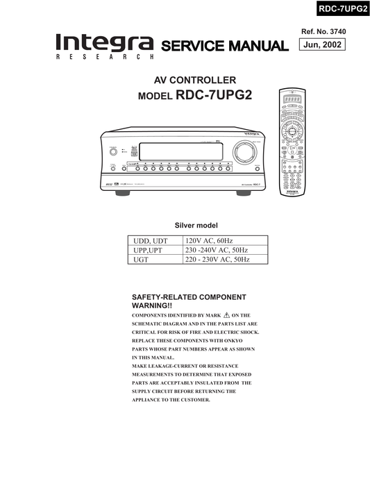 Integra RDC-7UPG2 & RDC-7 AV Receiver Service Manual (Pages: 58)