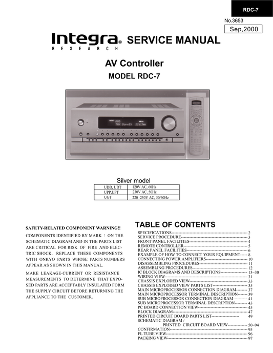 Integra RDC-7 AV Receiver Service Manual (Pages: 72)