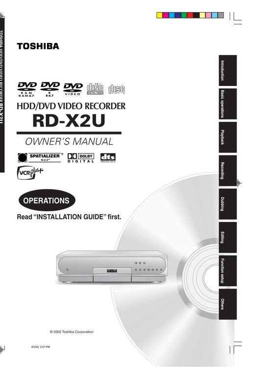 Toshiba P000355060 RDX2U DVD Player Operating Manual