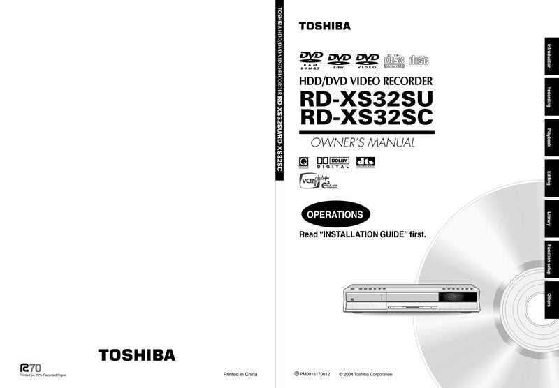 Toshiba RDXS32 RDXS32SC RDXS32SU DVD Player Operating Manual