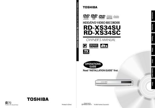 Toshiba P000416460 RDXS34 RDXS34SC DVD Recorder (DVDR) Operating Manual