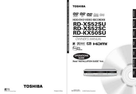 Toshiba RDXS52OM DVD Player Operating Manual