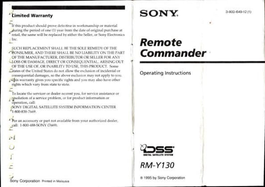 Sony RMY130 Satellite Receiver Operating Manual