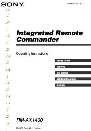 Sony RMAX1400OM Universal Remote Control Operating Manual