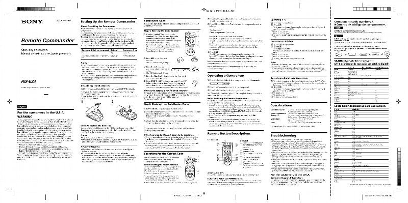 Sony RMEZ4 & CodesOM Universal Remote Control Operating Manual