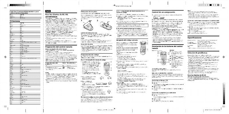 Sony RMEZ4 & CodesOM Universal Remote Control Operating Manual