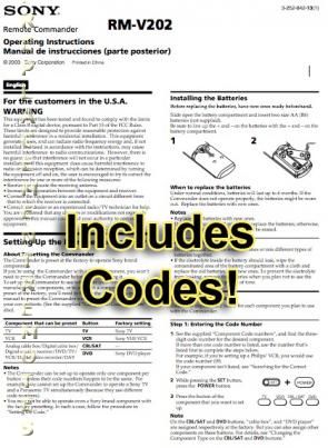 Sony RMV202 & CodesOM Universal Remote Control Operating Manual