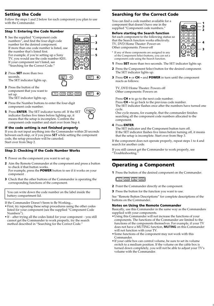 Sony RMV210 & CodesOM Universal Remote Control Operating Manual