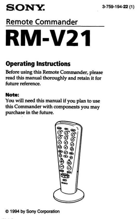 Sony RMV21 & CodesOM Universal Remote Control Operating Manual