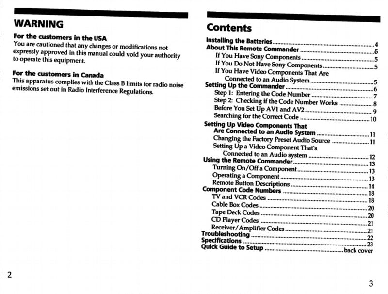 Sony RMV21 & CodesOM Universal Remote Control Operating Manual