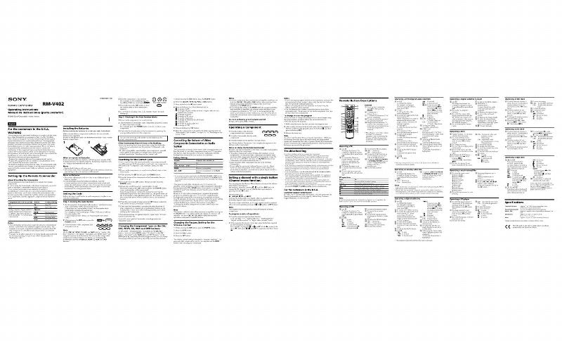 Sony RMV402 & CodesOM Universal Remote Control Operating Manual