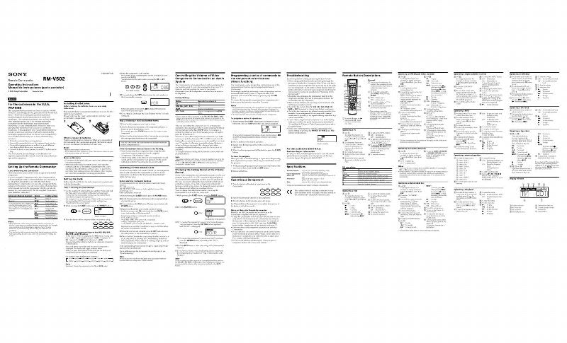 Sony RMV502 & CodesOM Universal Remote Control Operating Manual