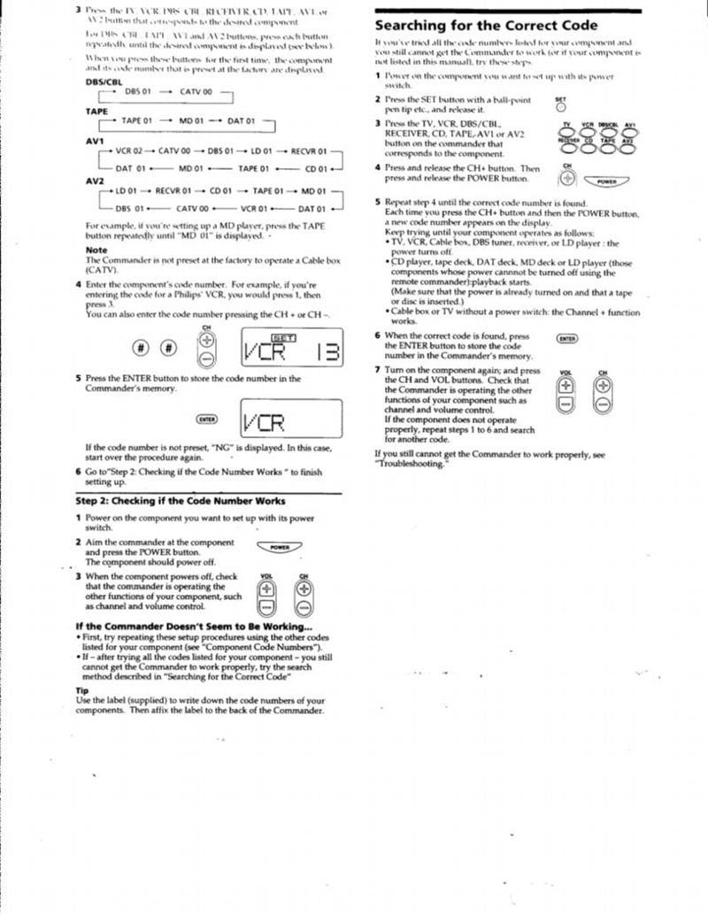 Sony RMV60 & CodesOM Universal Remote Control Operating Manual