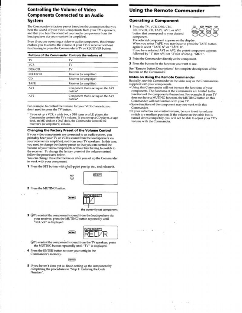 Sony RMV60 & CodesOM Universal Remote Control Operating Manual