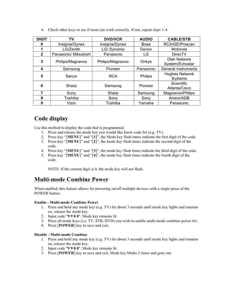 Anderic RRUR01 Operating Manual Universal Remote Control Operating Manual